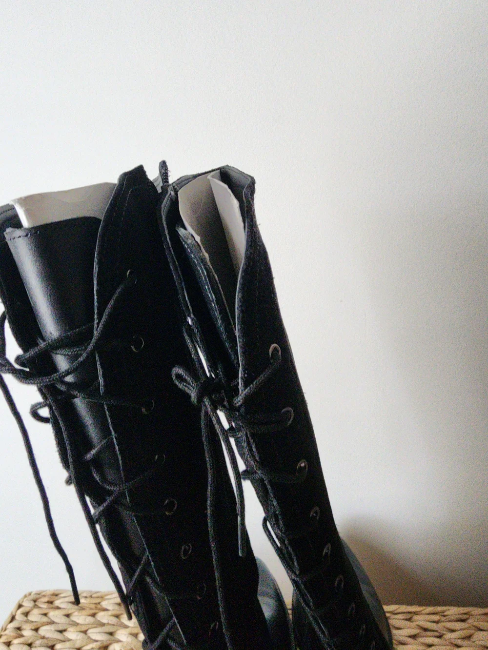 Women’s Black Lace-Up Knee-High Leather & Suede Boots (NWOT)